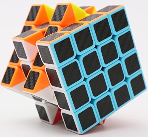 CFMOUR Speed Cube 4x4x4, Smooth Magic Carbon Fiber Sticker Speed Cubes, Enhanced VersionBlack