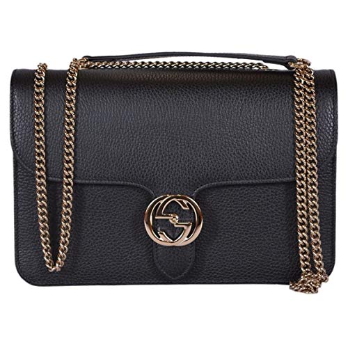 Gucci Women's Black Leather 510304 Interlocking GG Crossbody Purse Handbag New