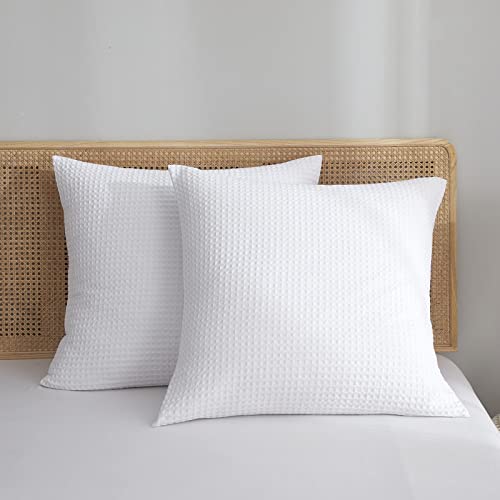 PHF Ultra Soft Waffle Weave Euro Shams Pillow Covers 26" x 26" 2 Pack, No Insert, Breathable Skin-Friendly Euro Throw Pillow Covers for Bed Couch Sofa, White