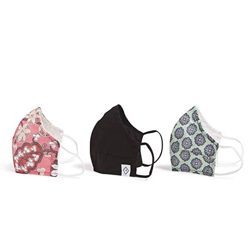 Vera Bradley womens 3-pack Double-layer Cotton Face With Filter Pocket Mask, Black/Nomadic Blossoms/Blush Pink, One Size US