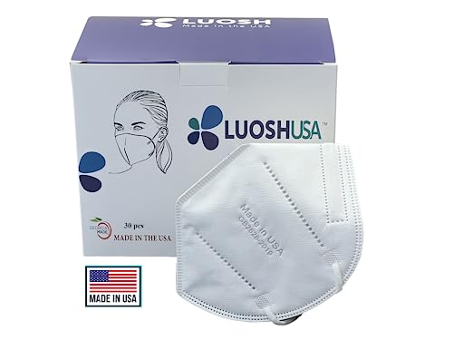 Luosh KN95 Face Masks Disposable Made in USA, 30 PCS KN95 Masks for Adults, Individually wrapped K95, Hypoallergenic White Mask, Dust Mask, Pollen Mask, 5 Layer Protection PPE PM2.5 Filter Mask