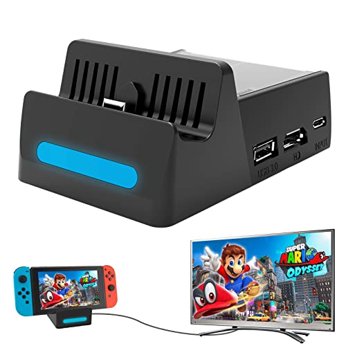 Switch Dock, Docking Station for Nintendo Switch/Switch OLED Charger, Portable Charging Stand Switch TV Dock Support 4K/ 1080P HD TV Adapter Compatible with HD, USB 3.0 Port, Game Cards Storage Slot