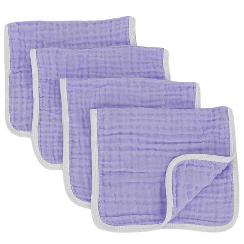 Synrroe Muslin Burp Cloths Large 20 by 10 Inches 100% Cotton 6 Layers Extra Absorbent and Soft 4 Pack Purple