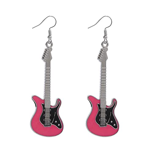 Caiyao Fashion Punk Metal Black White Music Bass Electric Guitar Dangle Drop Earrings for Women Girls Chic Rock Music Lovers Teacher Singer Hypoallergenic-pink