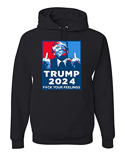 Wild Bobby Trump Middle Finger 4 More Years Political Unisex Graphic Hoodie Sweatshirt, Black, X-Large