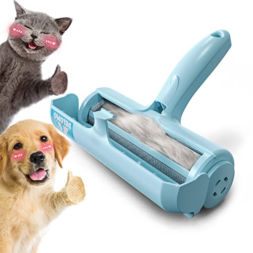 Pet Hair Remover Roller, DELOMO Dog & Cat Fur Remover with Self-Cleaning Base, Efficient Animal Hair Removal Tool, for Furniture, Couch, Carpet, Car Seat, Blue