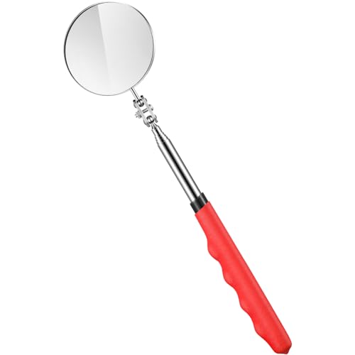 Copkim Telescoping Auto Inspection Mirror 29 Inch Round Extension Mirror Stainless Steel Inspection Tool with Long Handle for Technicians Mechanics Contractors Checking Observation (1 Pcs,Red)