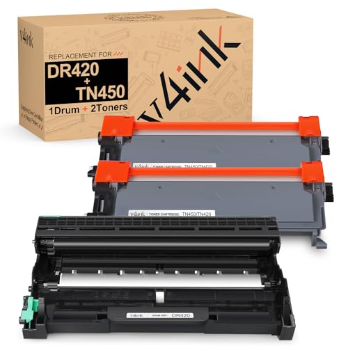 v4ink Compatible Toner Cartridge and Drum Unit Replacement for Brother TN450 TN420 DR420 use with HL-2270dw HL-2280dw HL-2230 HL-2240d MFC-7240 MFC-7360n MFC-7860dw 3 Packs (1 Drum+2 Toner) (Black)