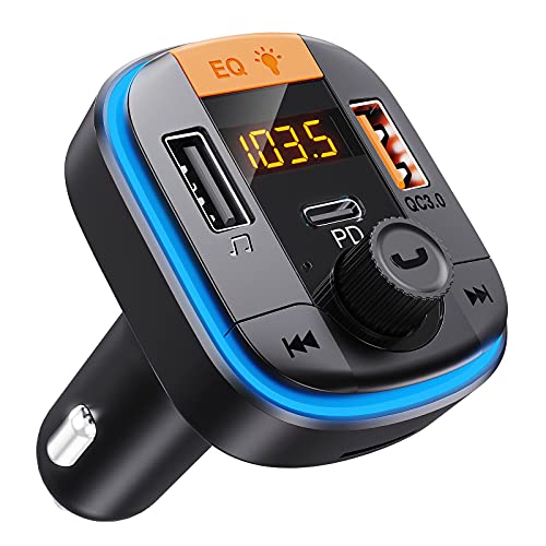 Bluetooth FM Transmitter for Car - BAISHUN Bluetooth Car Adapter PD20W+QC3.0 Cigarette Lighter Bluetooth 5.0 Radio Receiver Music Player Car Charger Supports Hands-Free Call Siri Google Assistant