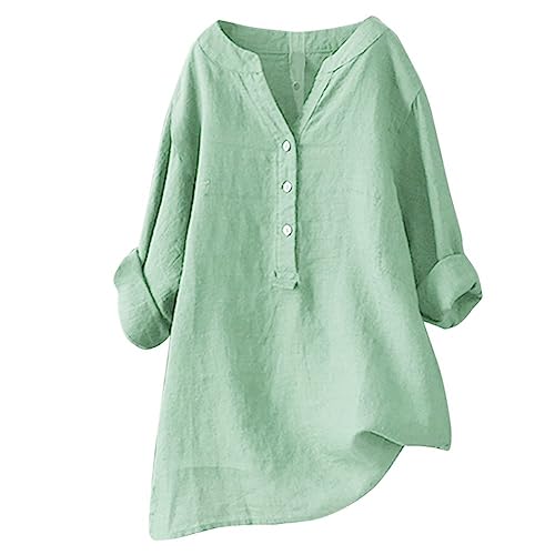 Ladies T Shirt Tops Women's Solid Color Loose Plus Size Long Cotton Texture Dress Shirt Body Smoother,Make Payment on My Account Synchrony/Amazon Green-b