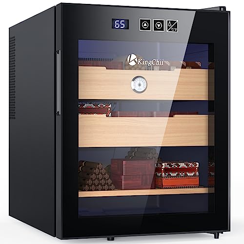 KingChii 48L Electric Cigar Humidors Cooling, Heating Control System, Electronic Humidor Cabinet with Spanish Cedar Wood Shelves & Hygrometer Gifts For Men - Father Day Gifts (3 Layers 350 Capacity)