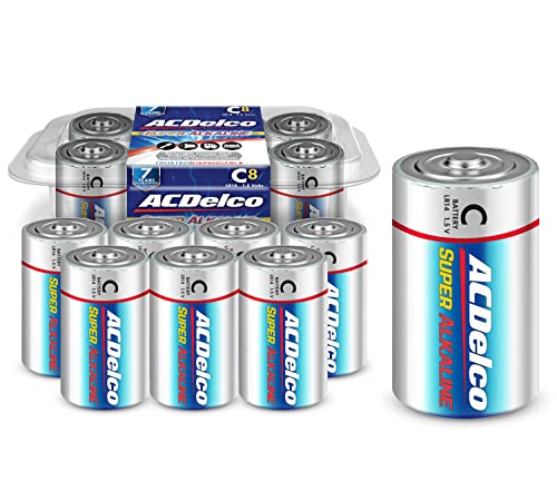 ACDelco 8-Count C Batteries, Maximum Power Super Alkaline Battery, 7-Year Shelf Life, Recloseable Packaging