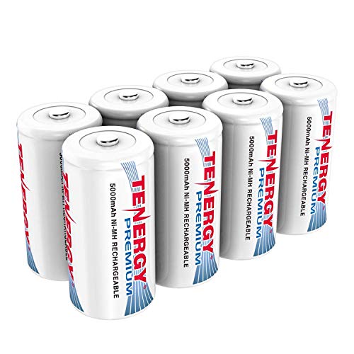 Tenergy Premium Rechargeable C Batteries, High Capacity 5000mAh NiMH C Size Battery, C Cell Battery, 8 Pack