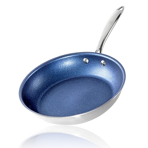 Granitestone 12 Inch Non Stick Frying Pan Nonstick Stainless Steel Pan with Diamond Coating for Long Lasting Nonstick Frying Pan Skillet for Cooking, Induction/Oven/Dishwasher Safe, Non Toxic - Blue