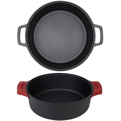 Cast Iron Skillet (EXTRA DEEP) - 12"-Inch Dual Loop Handle Frying Pans + Silicone Handle Holder Covers - Oven Safe Cookware - Indoor/Outdoor Use - Use on any Stovetop, Grill, Induction Safe