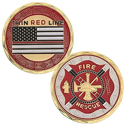 FIRE Rescue Department Firefighters Challenge Coin Gift The Thin Red Line Maltese Cross Fireman Prayer Coin