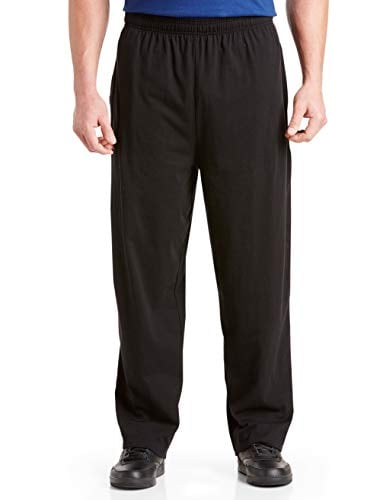 Harbor Bay by DXL Men's Big and Tall Open-Hemmed Jersey Pants | Machine Washable, Elasticized Waistband with Drawstring Black