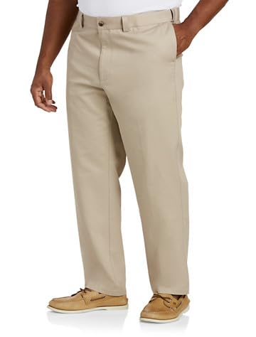 DXL Big and Tall Essentials Flat-Front Twill Pants, Khaki, 46W X 32L