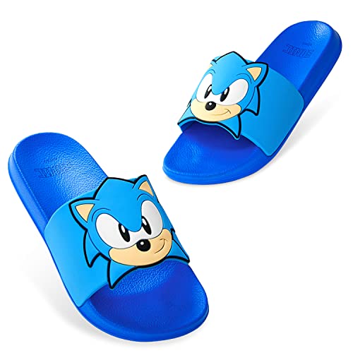 Sonic The Hedgehog Boys Sliders Sizes 10-2 Kids Anti Slip Holiday Travel Official Merchandise Gifts for Boys (Blue, 13.5)