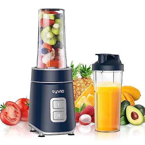 Syvio Blender for Shakes and Smoothies, 600W Smoothie Blender,Personal Blender with 2 Speed Control, Smoothie Maker with 2 BPA-Free 20Oz Sport Cup-Blue