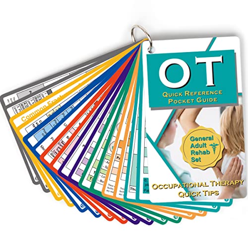 Occupational Therapy Reference Pocket Guide - Must Have OT Resource, 32 Pages OT Quick Tips for OT Student Occupational Therapist Gifts, 17 Cards Perfect Pocket Sized 3"5" - General Adult Rehab Set
