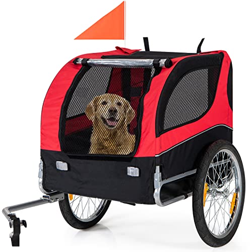 Dog Bike Trailer - HAPPAWS Dog Trailer for Bicycle, Cargo Cycle Trailers Wagon Cart Pet Bike Carrier w/ 3 Doors, Shock-Absorbent Wheels, Safety Flag, Easy to Connect&Disconnect, Collapsible to Store