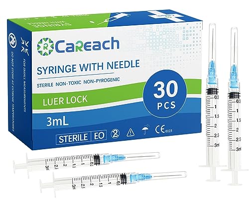 Careach 30pcs 3mL Syringe with Needle 23 Gauge 1inch, Luer Lock Syringe for Scientific Labs, Industrial