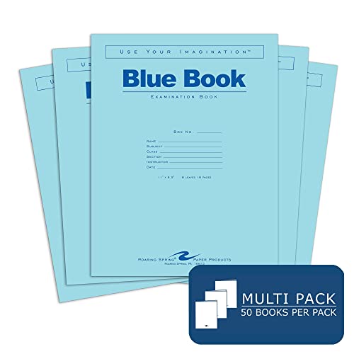 Roaring Spring Exam Blue Books, 50 Pack, 11" x 8.5", 8 Sheets/16 Pages, Wide Ruled with Margin, Proudly Made in the USA!