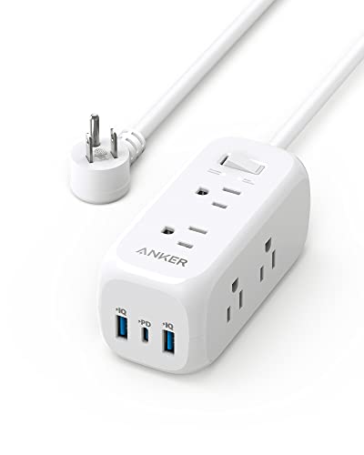 Anker USB C Power Strip Surge Protector(300J),6 Outlets and 20W Power Delivery for iPhone 15/15 Plus/15 Pro/15 Pro Max, 3-Side Outlet Extender, 5ft Extension Cord, for School,Home,Office,TUV Listed