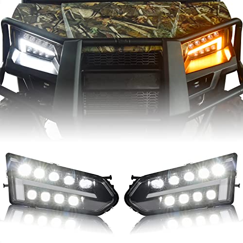 SAUTVS LED Headlights for Polaris Ranger 570 Mid Size, LED Head Lights Front Lamps with Turn Signal Lights DRL Halo Rings for Polaris Ranger 570 Mid-Size/Diesel/Crew 900/ Crew 570 Accessories(2PCS)