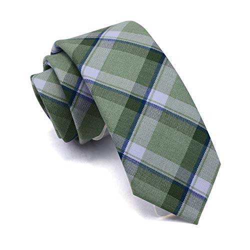 GUSLESON Olive Green Tie Skinny Striped ties Tartan Cotton Wedding Neckties (0910-11)