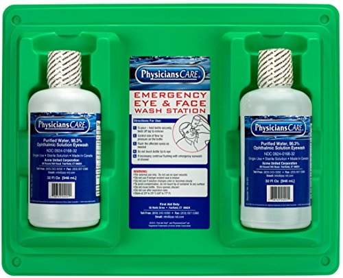 PhysiciansCare 24-300 Eyewash Station with Ophthalmic Solution Eyewash (Box of 2), Green, Double - 32 Ounce