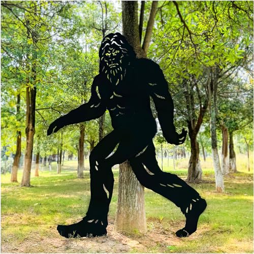 7.4ft Life Size Bigfoot Metal Tree Decor Sasquatch Gifts Extra Large Bigfoot Statues for Yard Display, Forests, Outdoor Decoration (Fixing: With round holes for stringing and tying to trees. No Stake)