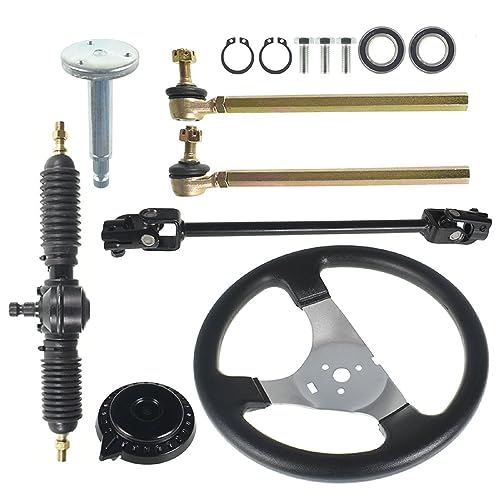ALL-CARB Go Kart 300mm Steering Wheel Steel Kit Gear Rack Pinion 320mm Adjustable Tie Rod Rack Shaft Assembly Replacement for 110cc Go Kart