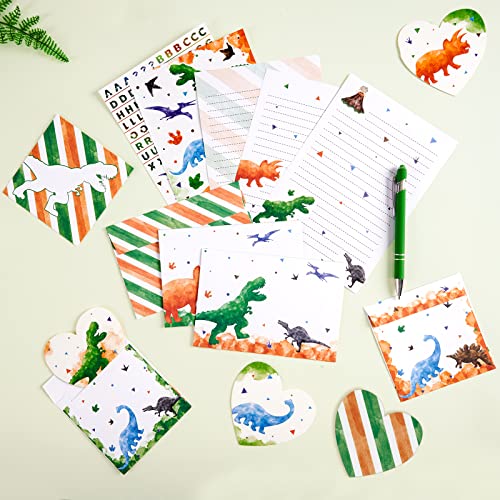 Watercolor Dinosaur Stationery Set - 70 PCS Paper Letter Writing Set for Kids Boys Christmas Birthday Gifts Stationery Writing Sheets with Envelopes Greeting Cards Stickers Ballpoint Pen