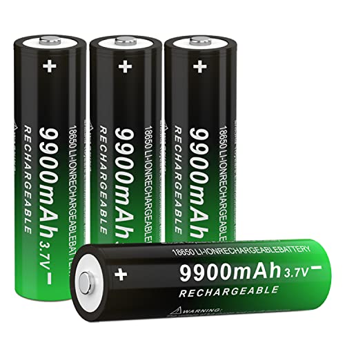 CBJJ 3.7 Volt 18650 Rechargeable Battery 9900mAh 3.7V Battery Button Top Battery for Flashlight, Headlamp, 4 Pack