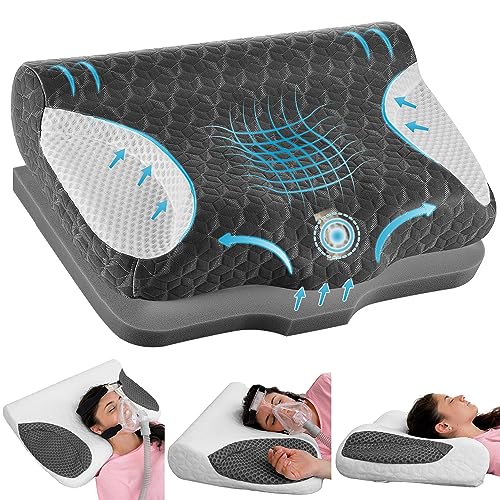 Joynox Cervical Memory Foam Neck Pillows for CPAP Sleeper, Side Sleeper Pillow for Neck and Shoulder Pain, Adjustable Ergonomic Orthopedic Bed Pillow for Back, Side, Stomach Sleepers, Dark Grey