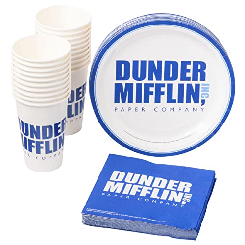 Silver Buffalo The Office Dunder Mifflin Classic Logo Party Tableware, Paper Plates Cups Napkins Party Pack Set, 60 Piece