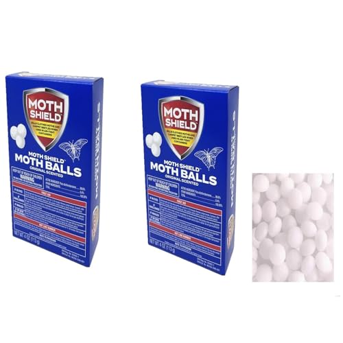 MothShield 4 Pack Old Fashioned Original Moth Balls, Carpet Beetles, Kills Clothes Moth, Repellent Closet Clothes Protector, No Clinging Odor(Approx:100 Balls), White