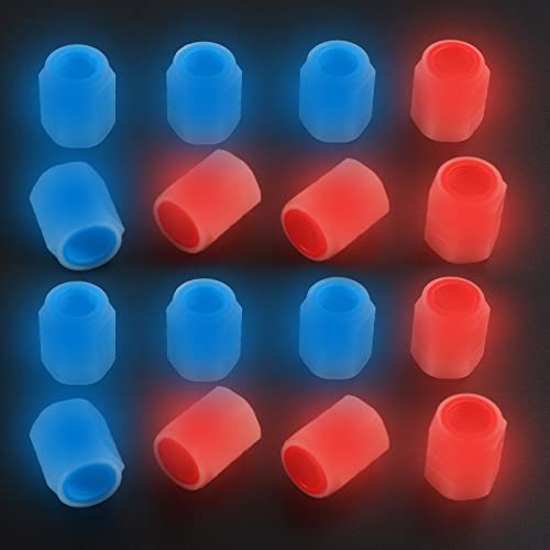 16 PCS Tire Valve Stem Caps, Glowing Tire Air Caps Cover Tire Valve Caps for Car, Truck, SUV, Motorcycles, Bike (Blue + Red)