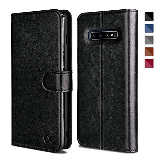 OCASE Samsung Galaxy S10 Case [ Card Slot ] [ Kickstand ] [TPU Shockproof Interior ] Leather Flip Wallet Case for Samsung Galaxy S10 Devices (Black)