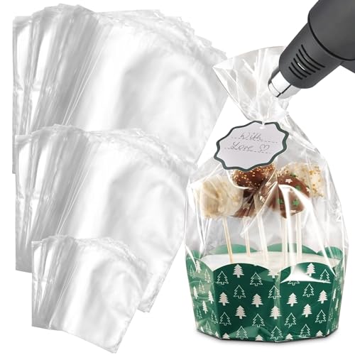 Clear Wrap Shrink Plastic Bags Bulk - 200Pcs 3 Sizes Shrink Wrap Gift Basket Wrapping Plastic Clear Bags Cellophane Wrap Bath Bomb Supplies - Heat Shrink Plastic Wrap for Gift Baskets Cellophane Bag