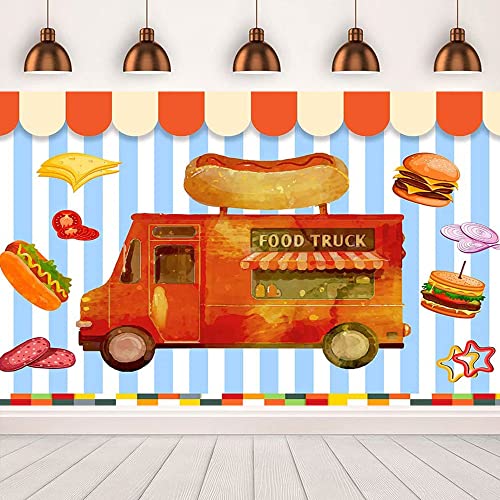 Food Truck Photography Backdrop Burger Hot Dog Cheese Ham Onion Background Party Decorations Baby Shower Birthday Cake Table Decorations Banner