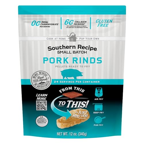 Pop Your Own Pork Rinds | Southern Recipe Chicharrones | Keto-Friendly, Low-Carb | Perfect for Air Fryers | 6g of Collagen | 12 Ounce Resealable Bag | Shelf Stable | 24 Servings