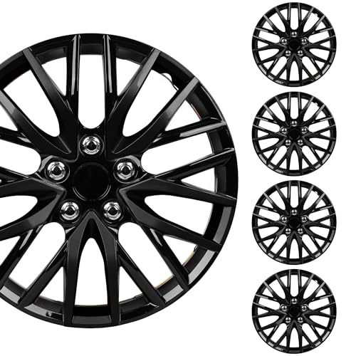 BDK (4-Pack) Premium Black Hubcaps 16" Wheel Rim Cover Hub Caps Style Replacement Snap On Car Truck SUV - 16 Inch Set