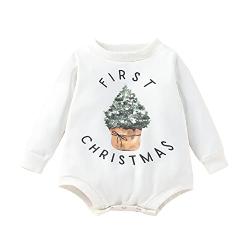 FYBITBO My First Christmas Baby Girl Boy Outfit Sweatshirt Romper Sweater Onesie Long Sleeve Bodysuit Fall Clothes (0-3 Months,First Christmas)