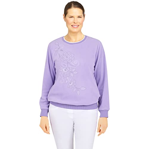 Alfred Dunner Womens Petite Asymmetric Floral Pullover, Lilac, PM