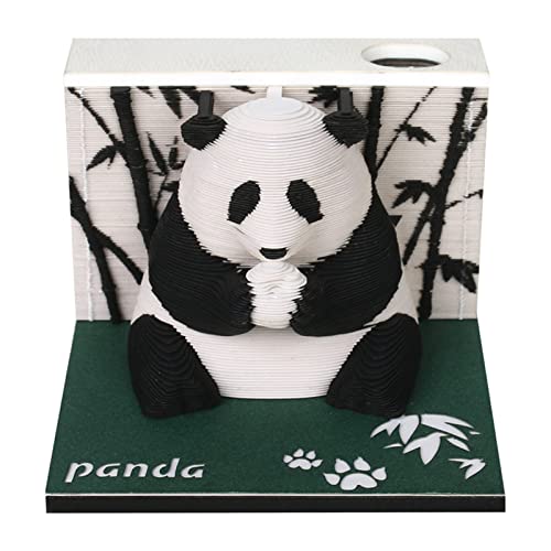 SIWEME 3D Memo Pad 217 Sheets Paper Carving Art Panda Notepad with Holder Cute Sticky Note Pad Original DIY Paper Card Crafts 3D Notepad Desk Decoration Creative Gift