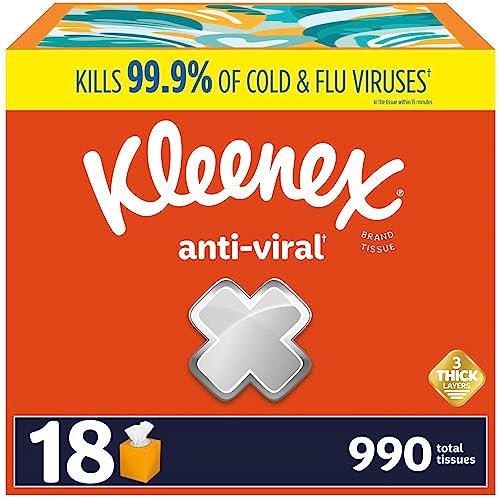 Kleenex Anti-Viral Facial Tissues, Classroom or Office Tissue, 18 Cube Boxes, 55 Tissues per Box, 3-Ply (990 Total Tissues)