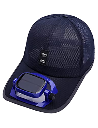 Mens Baseball Cap with Solar Fan, Summer UV Protection Wide Brim Sun Hat Mesh Beach Hats, Solar Powered/USB Charging,Blue,One Size